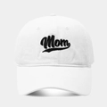 White washed cotton baseball cap featuring vintage black Mom script embroidery - Soft Top Mixed Case mom White