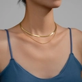 Double-layered 18K gold-plated stainless steel snake chain and fine link necklace - Gold Layered Flat & Round Snake Chain