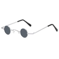 Vintage small round punk sunglasses with silver metal frame and dark grey lenses - Silver Frame Grey Lens