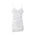 White slim fit mini dress with thin straps and elegant pleated texture on white background - XS / White
