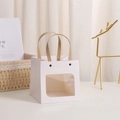 White square paper gift bag with transparent window and brown rope handle for flowers - Open Window White 10x10x10cm