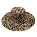 Classic wide brim leopard print fedora hat with matching patterned decorative band - M (56-58cm) / Camel