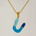 Letter U necklace with blue enamel segments and gold plated stainless steel chain - Blue Gradient Enamel Letter U