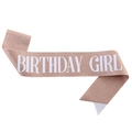 Rose gold glitter birthday girl sash with bold white lettering for party accessory - One Size / Rose Gold with White Text - GIRL