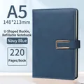 Navy blue A5 faux leather business notebook with a golden U-shaped buckle and 220 pages - A5 Navy Blue Metal Buckle