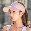 Pink knit visor sun hat with SPORT logo, breathable outdoor athletic cap for women - Pink