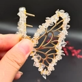 Golden butterfly hair claw clip with transparent crushed natural crystals for women - Clear Quartz Gold Butterfly