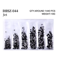 Mix of black flatback jet nail rhinestones in individual bags for DIY manicure sets - Mixed Sizes SS4-SS16 Around 1440 Pieces / Pure Black