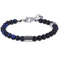 Close-up of 6mm blue tiger eye and matte black beads with steel clasp for the bracelet - Blue Tiger Eye Bracelet