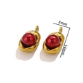 Golden pea-shaped stainless steel charms with red imitation pearls, 8x14mm size - 8x14mm / Red