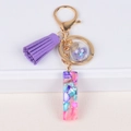 Resin letter I keychain with colorful shell stone inlay and purple silk tassel - Letter I(5859543255617)