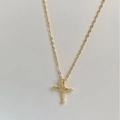 Elegante goldene Kreuzkette mit weißen Kristallen an einer feinen Edelstahlkette - Gold