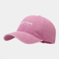 Detailed embroidery of white Hello Gorgeous text on pink cotton baseball cap - Adjustable / Pink