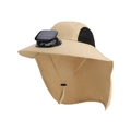 Khaki outdoor sun hat with solar powered fan and neck flap for summer cooling - Solar Fan Style / Khaki
