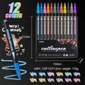 Feutres à contour double ligne 12 couleurs avec encre métallique et bords colorés - 12 Couleurs Corps Noir