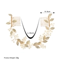 Detail view of bridal hair vine with golden leaves and pearls, 31cm length and 18g weight - Gold HS-J6085