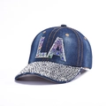 Dark blue denim baseball cap with colorful rhinestone LA logo and shimmering brim details - LA Letters Rhinestone (Dark Blue)