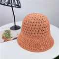 Detail of hand-woven hollow knit texture on a rust red sun hat with a minimalist design - M (56-58cm) Adjustable / Caramel