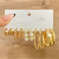 Gold 6 Pairs Set (Pearl Charm/Chain)(HS739-15)
