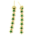 Close-up of long gold fringe earrings featuring seven dangling green star-shaped gemstones - Star Shape Green (b2绿色)