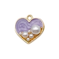 Golden heart pendant with purple marble texture and white pearls for DIY jewelry - Purple Heart Pearl Pendant (19009) / 1 Piece/Pack (18x18mm)