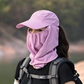 Women's outdoor pink sun hat with breathable face cover and neck flap for hiking - Purple