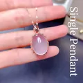 Oval pink faux hibiscus quartz pendant with rose gold finish and diamond halo decor - Single Pendant [No Chain] / Rose Gold/Pink