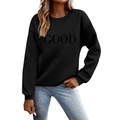 Women black crew neck sweatshirt featuring GOOD vibes graphic print in a casual style - S / Black