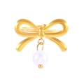 Elegant gold bow ring with a hanging white pearl pendant in a minimalist style - 18K Gold Plated Bow Pearl Ring (10494)