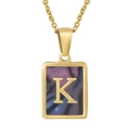 Gold stainless steel square shell pendant necklace with capital letter K detail - Colorful Shell K