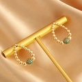Water-drop gold earrings with emerald green zircon beads and elegant metal finish - Champagne Gold Teardrop