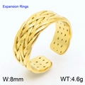 Anillo de expansión trenzado chapado en oro de 18K con 8mm de ancho y diseño abierto - Talla única / Dorado (KR106487-KFC)