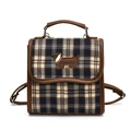 Vintage checkered backpack with brown leather trim and dachshund embroidery detail - Black