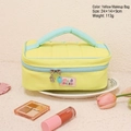 Yellow portable cosmetic bag with blue handle and metal clover charm, size 24x14x9cm - Light Yellow