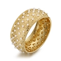 Golden wide open cuff bracelet with white faux pearls in vintage hollow geometric pattern - Gold