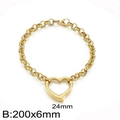 Bracciale a catena in acciaio inossidabile dorato con ciondolo a cuore traforato da 24 mm - Bracciale con Ciondolo a Cuore Colore Oro (KB202815-Z)