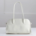 Minimalist white genuine leather tote bag with lychee grain and dual shoulder straps - Horizontal (37x17x21cm) / Cream White (Top Cowhide)