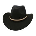 Chapeau de cow-boy noir classique à large bord avec ruban tressé pour les vacances - Taille unique / Noir (Décor Tressé)