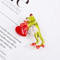 Retro frog brooch with red heart in green enamel and gold finish for women - Emerald Green Holding Red Heart Style