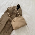 Minimalist light camel shoulder bag in matte faux leather with sleek rounded rectangle design - Khaki
