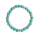 8mm Türkis und Map Stone elastisches Armband mit silberfarbenen Metallperlen - 8mm Perle / Blauer Türkis