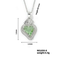 Silver stainless steel necklace with green heart pendant featuring crystal inlay - Silver Green Rhinestone (N01050-8)