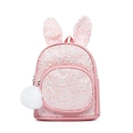 Pink sequin toddler backpack with cute rabbit ears and a fluffy white pompom charm - Pink