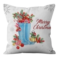 Housse de coussin de Noël en lin avec bottes bleues, baies rouges et cadeaux - 45*45cm (Coussin non inclus) / Bottes de pluie bleues (YMD211-2)
