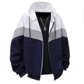 Sweat à capuche zippé pour homme avec design patchwork tricolore en blanc gris et bleu - S / Bleu foncé