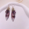 Elegant S925 silver butterfly wing earrings with purple gradient resin and gold hooks - Misty Purple-Bronze