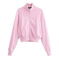 Pink stand-collar zip-up sweatshirt and flared pants set in premium cotton fabric - S / Pink Sweatshirt