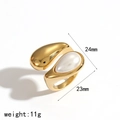 Gold finish stainless steel open ring with two teardrop pearls and cubic zirconia - White Teardrop Pearl Style (TR4514-PL)