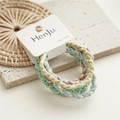 Close-up of pastel braided elastic hair bands displayed on a white product card. - Bright Multi-color