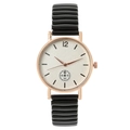 Montre quartz or rose minimaliste avec bracelet élastique noir et cadran blanc - Noir